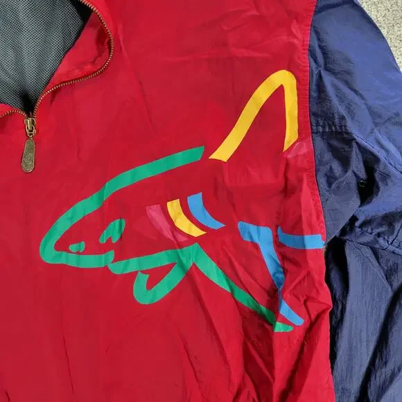 VTG Reebok Greg Norman Golf Windbreaker Mens XL Colorblock Vented Graphic Shark